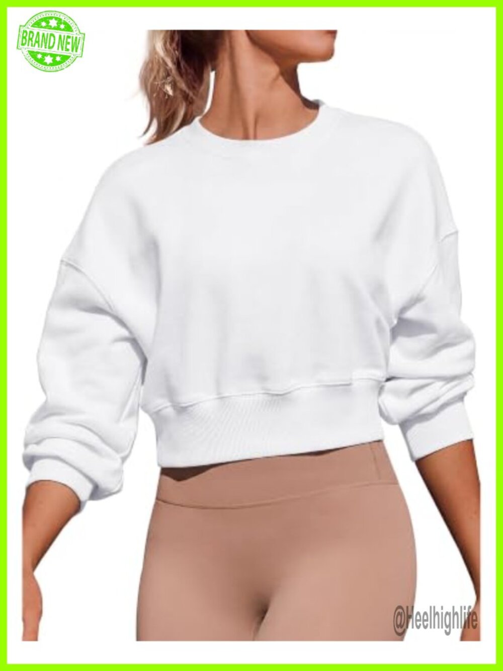 Cropped Sweatshirt Drop Shoulder Fleece Lined Loose Fit Crewneck